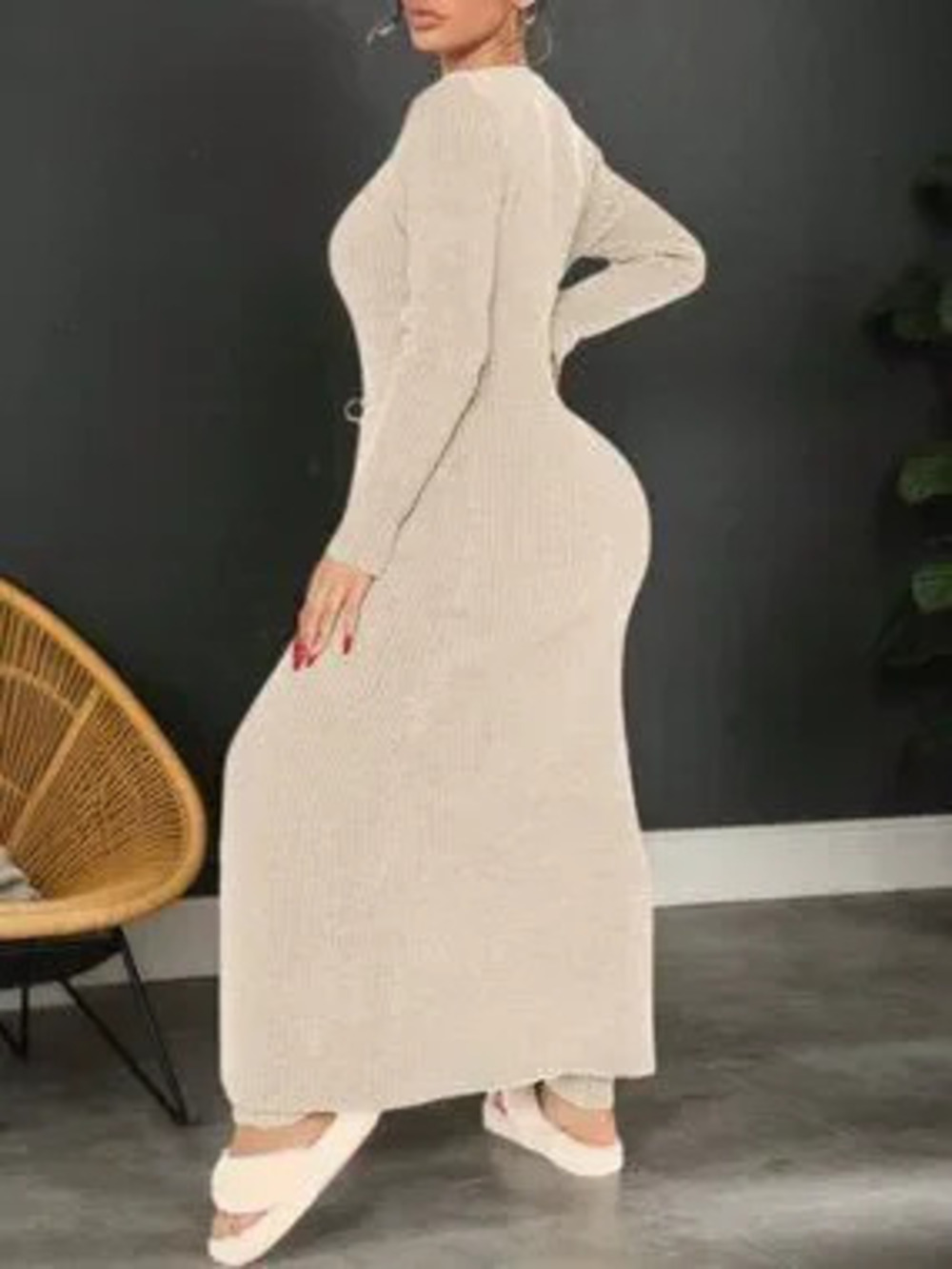 ZARA Beige Casual Women's Knit Lounge Set with Long Sleeves
